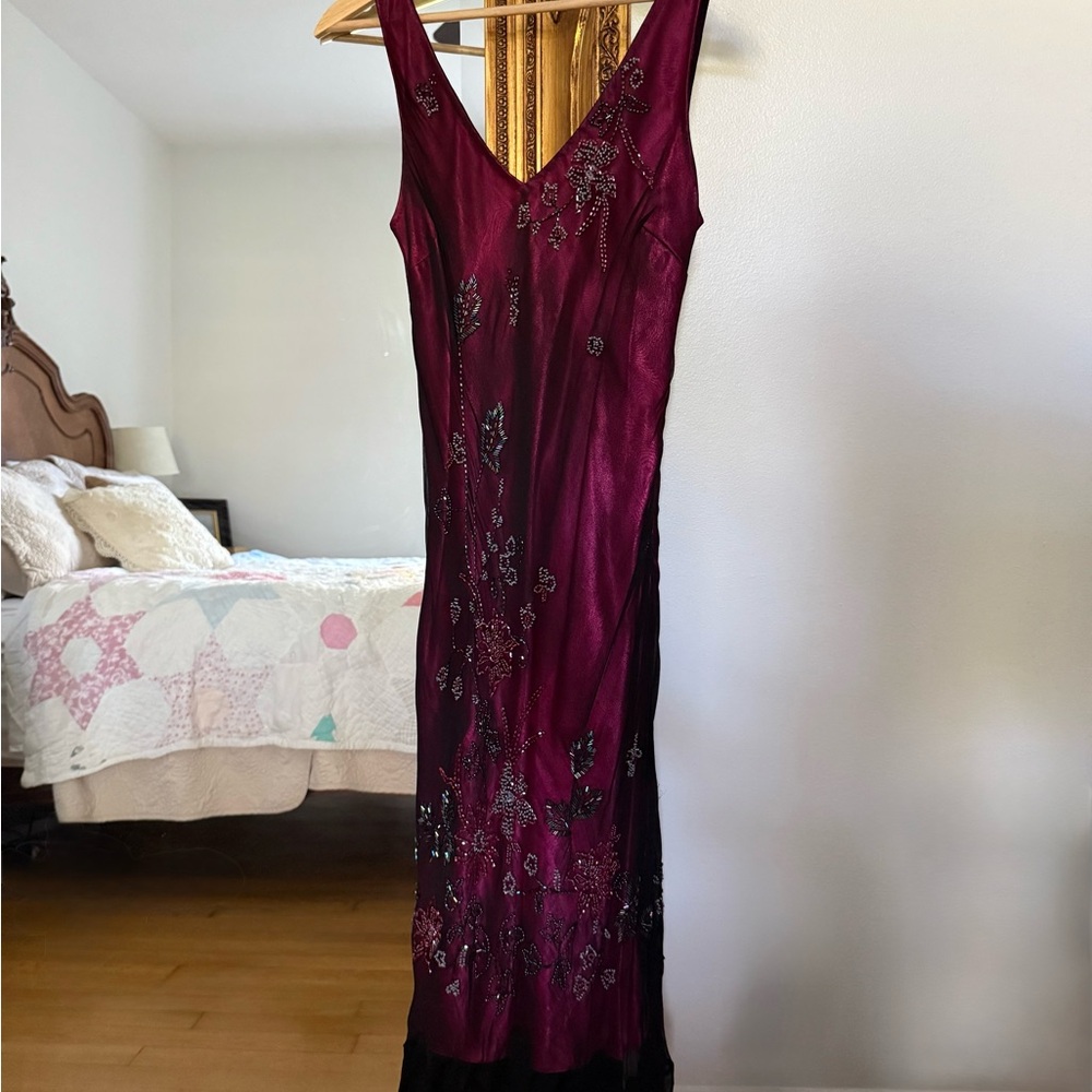 Vintage Burgundy 100% Silk Scala Dress